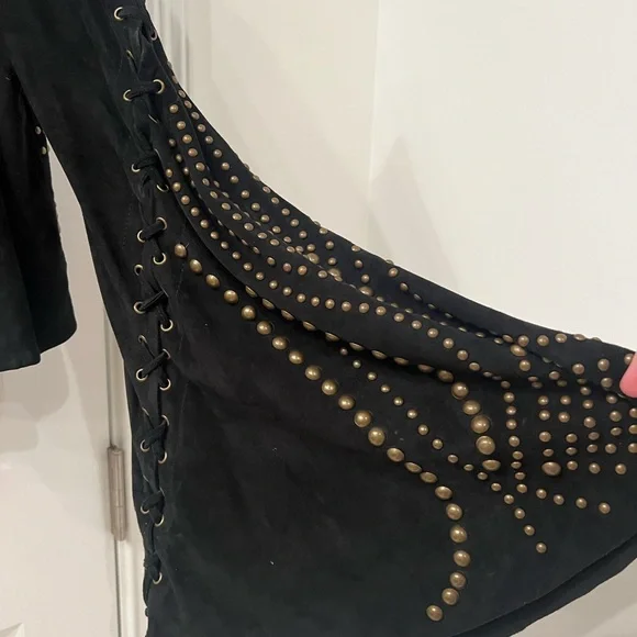 Free People Black Suede Leather Jacket with Gold Studs - Picture 4 of 8